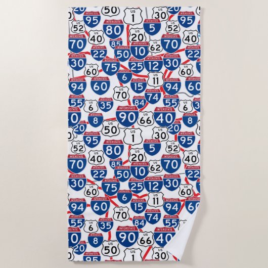 Fun US Highway Signs and Map Random Pattern Strandlaken (Voorkant)