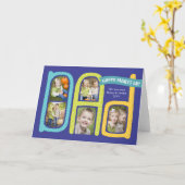 Fun Vaderdag Foto Collage Vaderdag Navy Kaart (Gele Bloem)