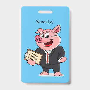 Fun varken in pak cartoon badge