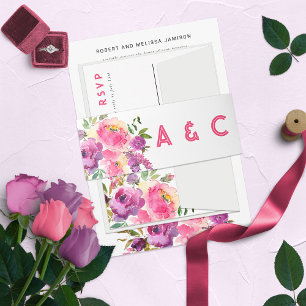 Fun Vibrant Violet Fuchsia Floral Uitnodigingen Wikkel