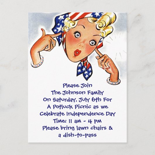 Fun Vintage Postcard Invitation 4 juillet fête (Devant)