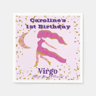 Fun Virgo First Birthday & Gold Confetti Servet