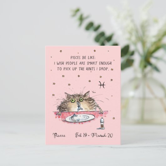 Fun Visces briefkaart Zodiac Kat Sterren teken bri (Staand voorkant)