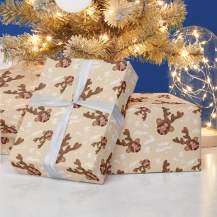 Fun vrolijke kerstantler afbeelding foto naam cadeaupapier