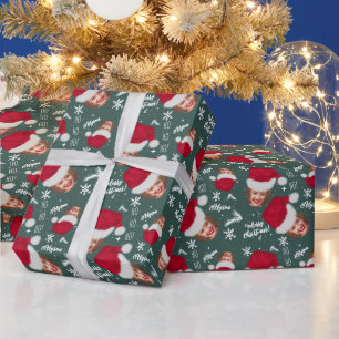 Fun vrolijke kerstfoto-naam pet cadeaupapier
