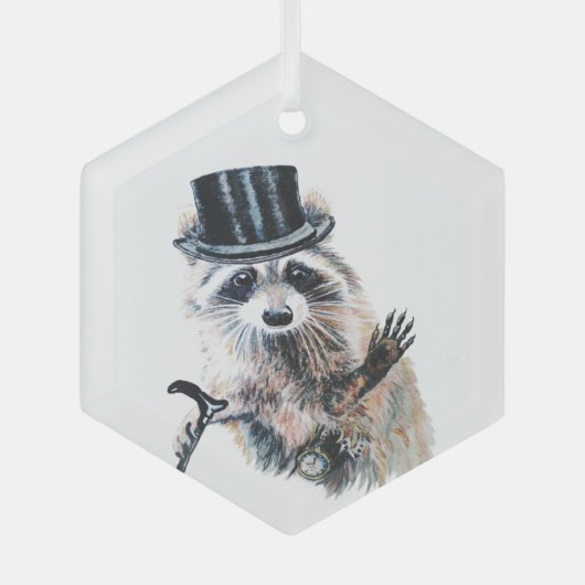 Fun Waterverf neergedrukt Raccu Glas Ornament (Voorkant)