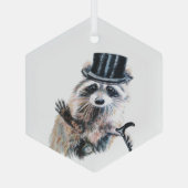 Fun Waterverf neergedrukt Raccu Glas Ornament (Achterkant)