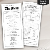 Fun Wedding Menu with Wedding Games Newspaper