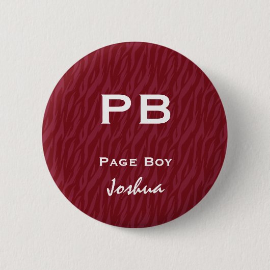 Fun Wedding Role Abbreture Burgundy Red Zebra Ronde Button 5,7 Cm (Voorkant)