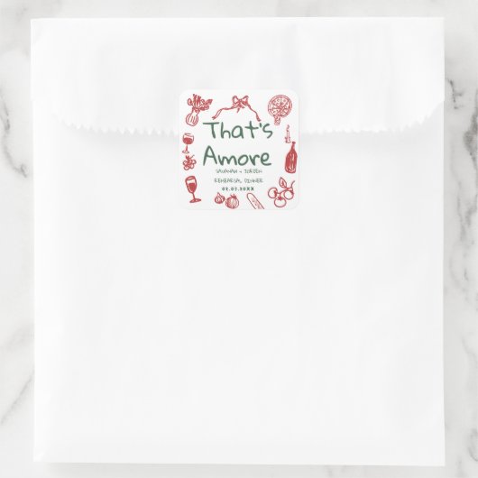 Fun Wedding ,Whimsical Font & Italian Vibes Vierkante Sticker (Tas)