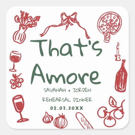 Fun Wedding ,Whimsical Font & Italian Vibes Vierkante Sticker (Voorkant)