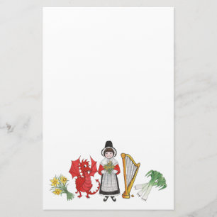 Fun Welsh Costume en Emblemen op Blue Notepaper Briefpapier