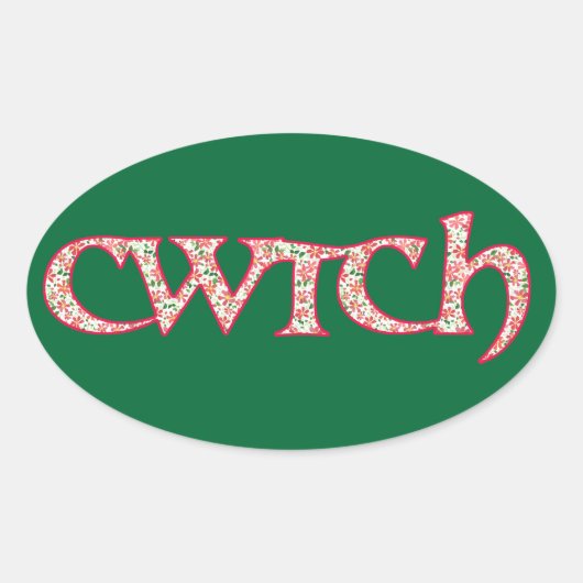Fun Welsh Cwtch Stickers: Clematis Pattern Ovale Sticker (Voorkant)