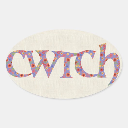 Fun Welsh Cwtch Stickers, Ditzy Flowers Ovale Sticker (Voorkant)