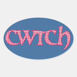 Fun Welsh Cwtch Stickers: Red Check Gingham Ovale Sticker