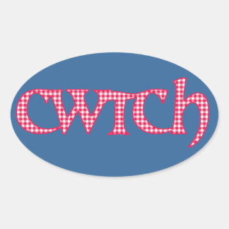 Fun Welsh Cwtch Stickers: Red Check Gingham Ovale Sticker