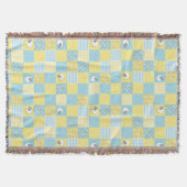 Fun Welsh Sheep Faux Patchwork Blue Gingham Deken (Voorkant)