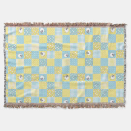 Fun Welsh Sheep Faux Patchwork Blue Gingham Deken