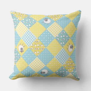 Fun Welsh Sheep, Faux Patchwork, Coussin ou coussi