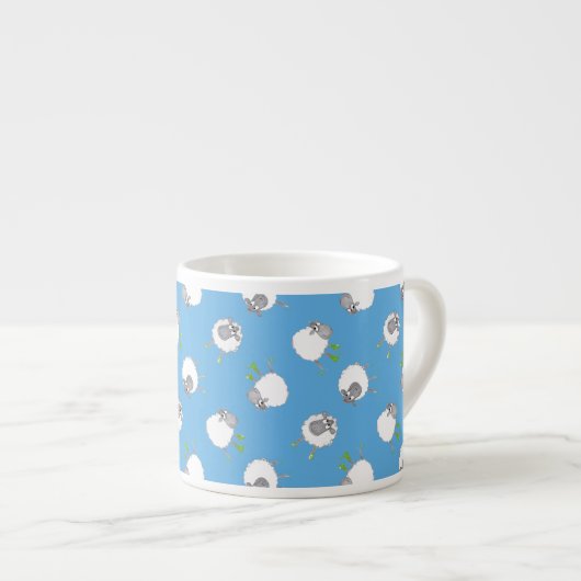 Fun Welsh Sheep Pattern on Sky Blue Background Espresso Kop (Voorkant rechts)