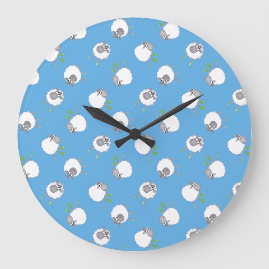 Fun Welsh Sheep Pattern on Sky Blue Background Grote Klok (Voorkant)