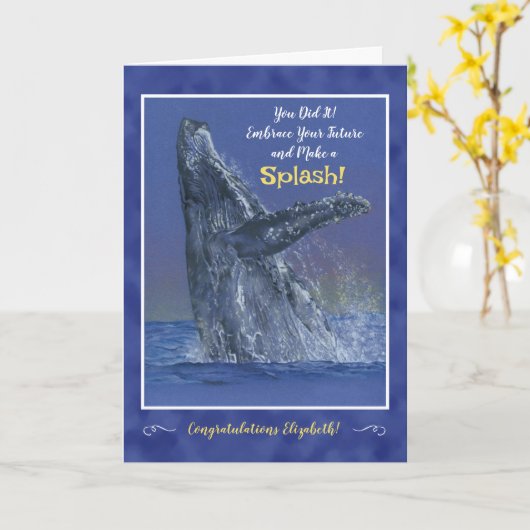 Fun Whale Personalized Graduation Greeting Card Kaart (Gele Bloem)