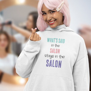 Fun Whats zei in de kleurrijke tekst van Salon Hoodie