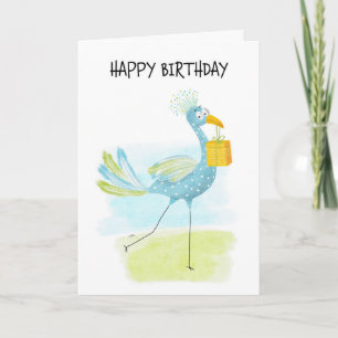 Fun Whimsical Blue Bird met White Spots Birthday Feestdagen Kaart