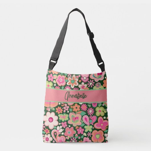 Fun Whimsical Flowers Crossbody Sac fourre-tout (Devant)