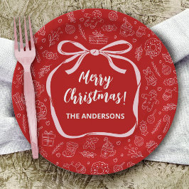 Fun Whimsical Hand Drawn Bow Christmas Papieren Bordje