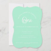 Fun Whimsical Mint Heart Script First Birthday Kaart (Voorkant)