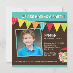 Fun Whimsical Snoep Birthday Party Invitation Kaart