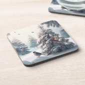 Fun, Whimsical Winter Woodland Animals Onderzetter (Linkerzijde)