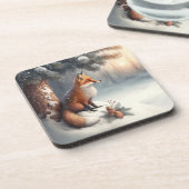 Fun, Whimsical Winter Woodland Animals Onderzetter (Linkerzijde)