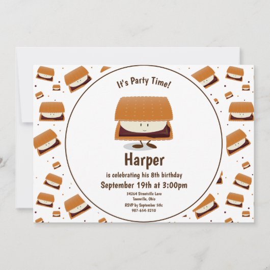 Fun White Brown S'more Pattern Kind Birthday Kaart (Voorkant)