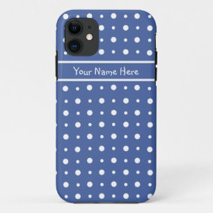 Fun White Polka Dots on Deep Blue Background iPhone 11 Hoesje