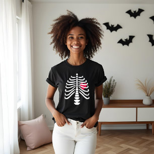 Fun White Skeleton Rib Botten & Heart Halloween Tri-Blend Shirt