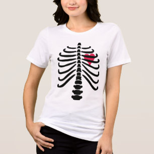 Fun White Skeleton Rib Botten & Heart Halloween Tri-Blend Shirt