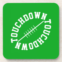 Fun White Slant Football TOUCHDOWN On Bright Green