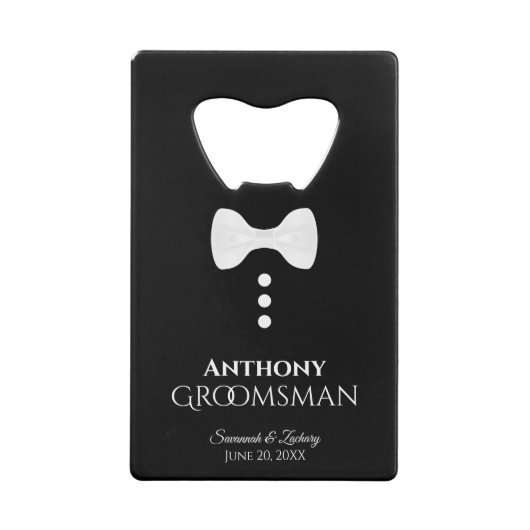 Fun White Stropdas Tuxedo Groomsman Weddenschap Kredietkaart Flessenopener (Achterkant)