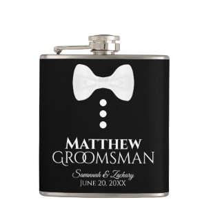 Fun White Stropdas Tuxedo Groomsman Wedding Flask Heupfles