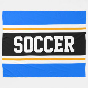 Fun Wide Bright Blue Black SOCCER Racing Stripes Fleece Deken