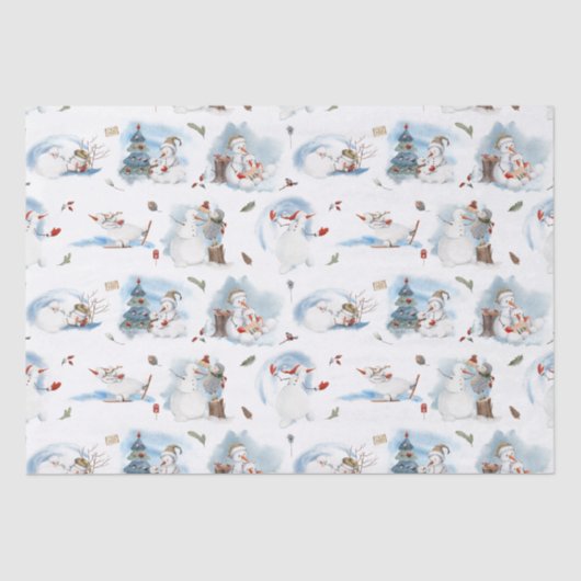 Fun Winter Snowman Kinder Cartoon Pattern Tissuepapier (Voorkant)