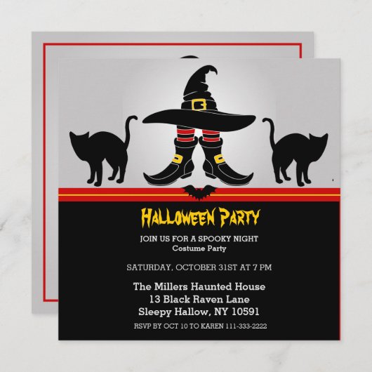 Fun Witchy Halloween Party Invitation (Devant / Derrière)