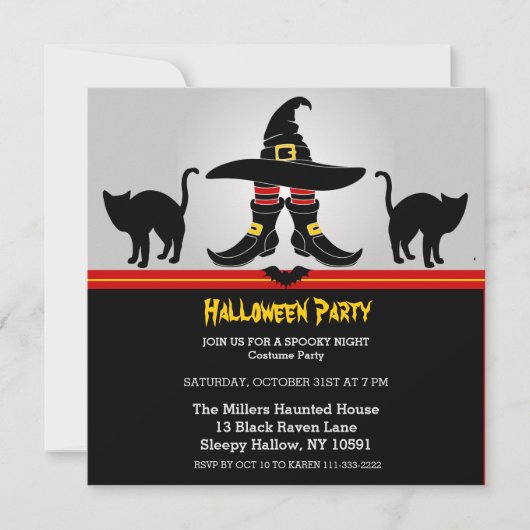 Fun Witchy Halloween Party Invitation (Devant)