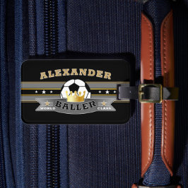 Fun World Class Baller met FOOTBALL op ZWART Bagagelabel