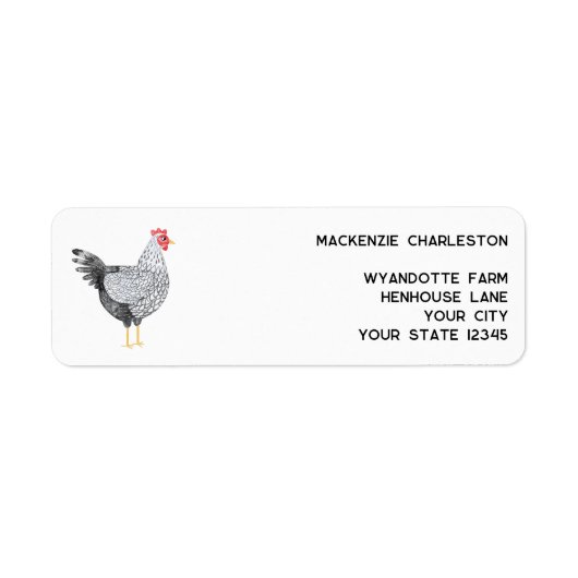 Fun Wyandotte Chicken Waterverf Retouradres Etiket (Voorkant)