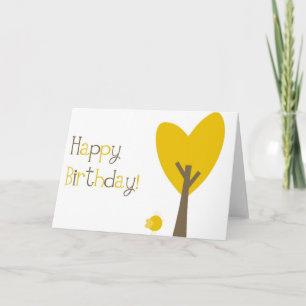 Fun Yellow Bird en Tree Heart Happy Birthday Kaart