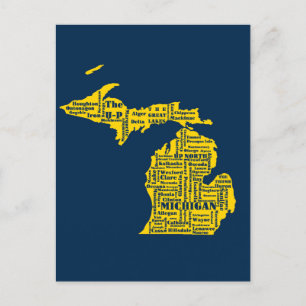 Fun Yellow en Navy Blue State of Michigan steden Briefkaart