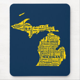 Fun Yellow en Navy Blue State of Michigan steden Muismat